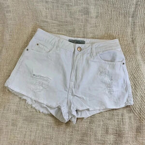 Topshop Sz Small High Rise White Distressed Denim Shorts